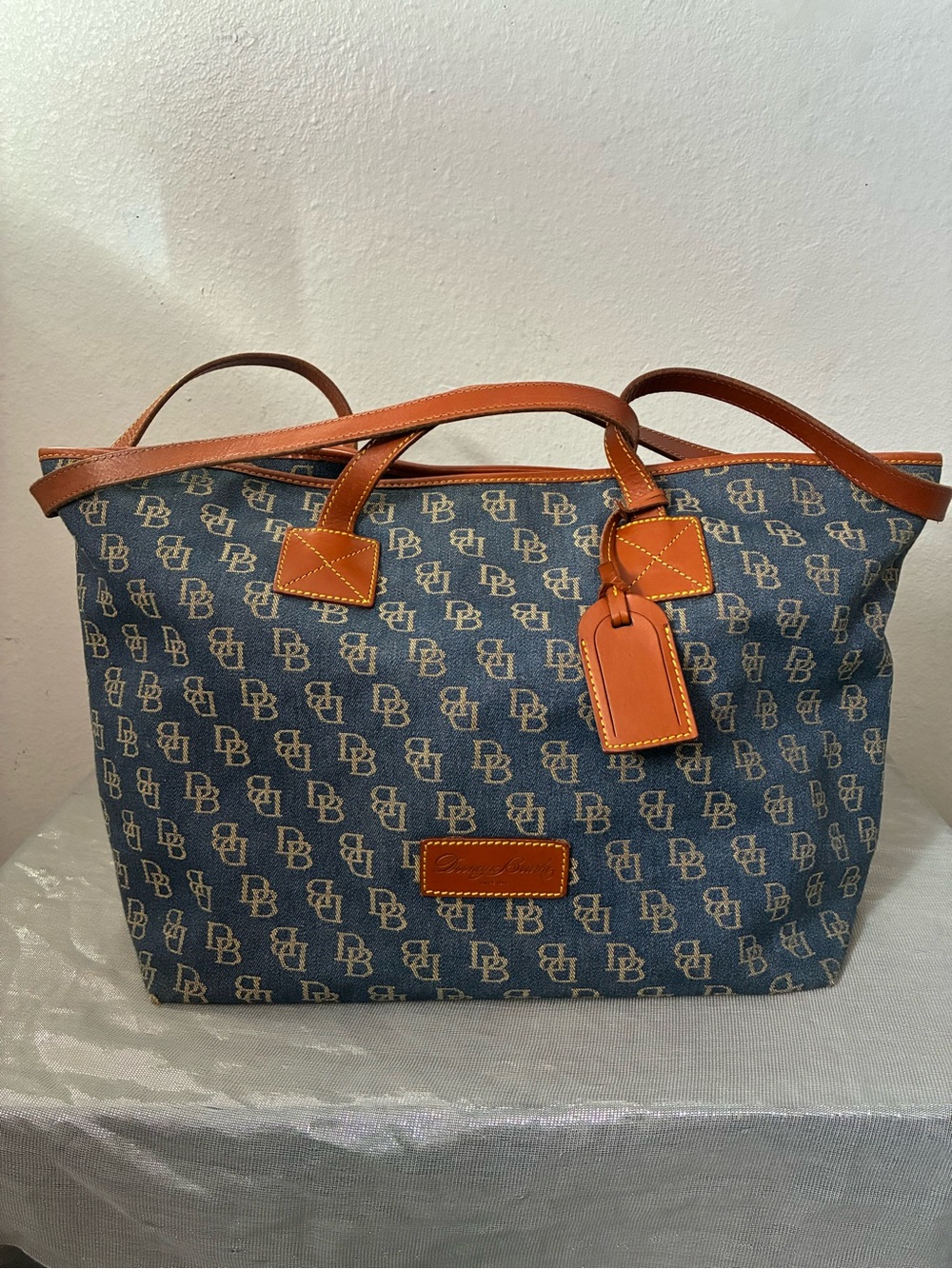 Dooney & Bourke Blue Denim Tote with Tan Leather Trim